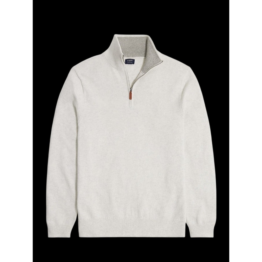 J.Crew NWT 1/3 zip Cotton Fisherman Old Money Preppy Light Gray Sweater sz L